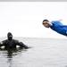 A Frozen Leap jump competition participant falls into Ford Lake on Saturday, Feb. 16. Daniel Brenner I AnnArbor.com
